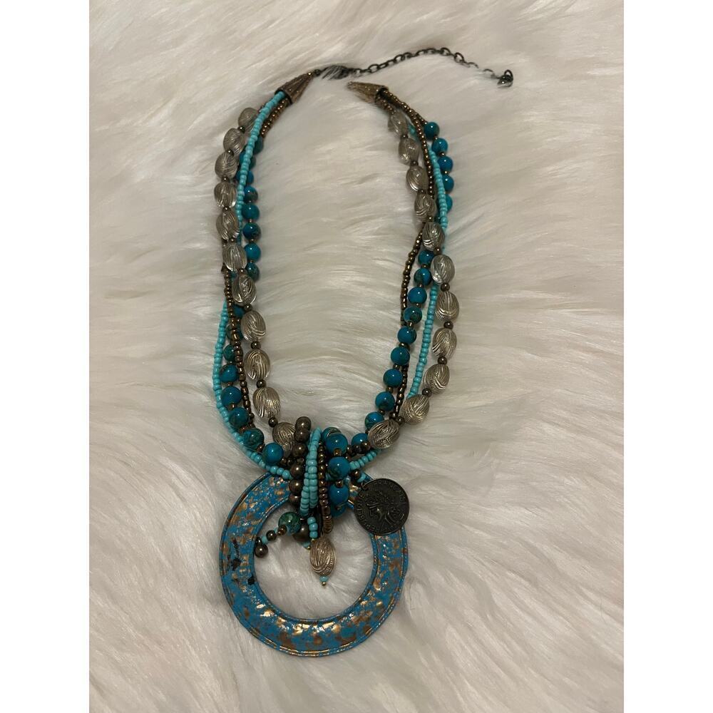 Turquoise & Gold Beaded Western Necklace